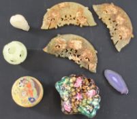 Jade / green hardstone puzzle ball and other items