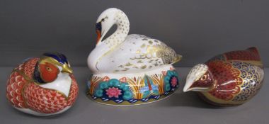 3 Royal Crown Derby paperweights - Pheasant - Coot & Swan (with boxes)