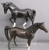 2 Beswick horses - charcoal Arab and black horse marked BCC 2005