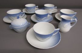 Bing & Grondahl seagull 6 place tea set consisting of morning teacups and saucers with milk jug