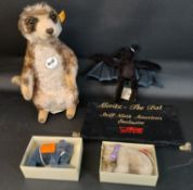 Steiff Mungo Meercat , Moritz Bat (with bag) and Club Gift 2006 & 2007