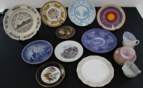 Selection of display and commemorative plates including a Clarice Cliff Damask Rose tea plate (small