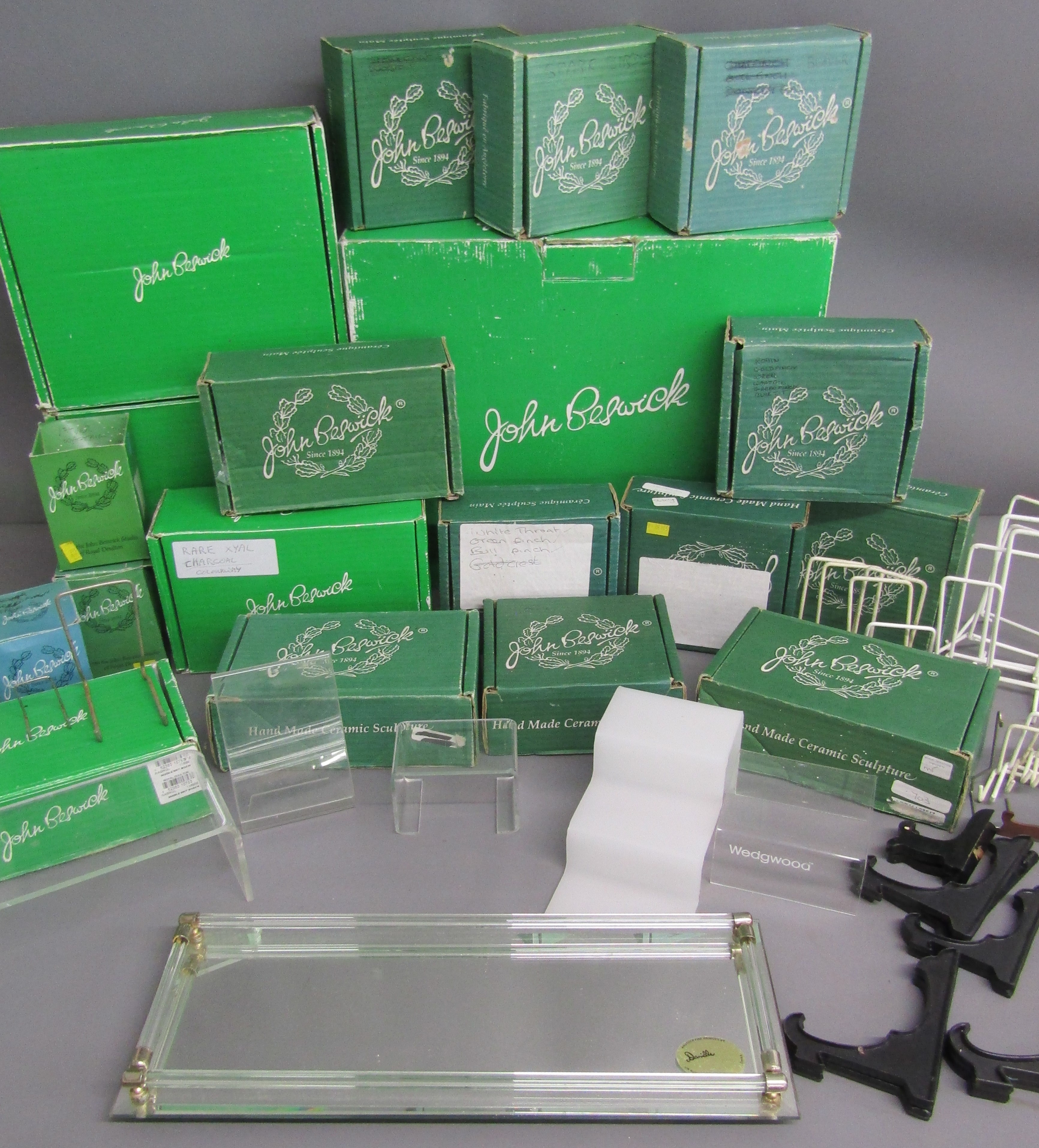 Empty Beswick boxes, display stands, display tray etc