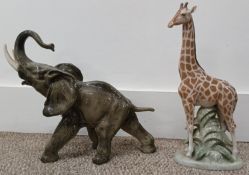 Royal Copenhagen giraffe 3655 & Hutschenreuther elephant