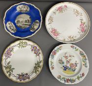 Spode Knypersley Hall July 18th 1832 plate (repaired), Spode trial plate, Spode plate with a