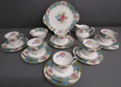 Shelley 14029 Blue Empress tea set - includes cake plate - 6 side plates - 6 saucers - 6 teacups -