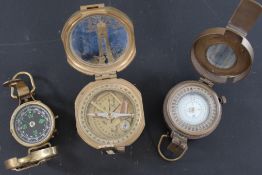 Three brass military style compass'. Nautical Sine Compass Stanley - London, T G & Co London N A