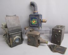 Cameras includes Special P Ruby with Frankfurt No 51475 Anticomar lens - oil lamp magic lantern -