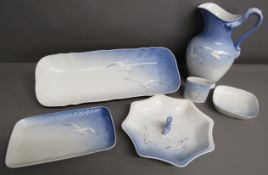 Bing & Grondahl seagull water jug, oblong dish, smaller rectangular dish, seahorse dish, toothpick