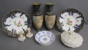 Royal Doulton Slaters Lambeth ware vases - Minton Parian ware lily pad butter dish - Mintons 29893