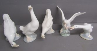 2 Lladro and 3 Nao geese