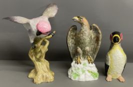 Spode Copelands China eagle, a penguin (repairs to feet) & a budgerigar