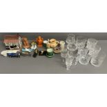 Various ceramics including a Copeland cottage (repaired), Spode etc & drinking glasses
