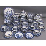 Booths Old Willow tea sets with teapots, cream jugs, cake plate, tea cups, saucers and sideplates