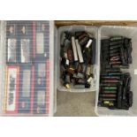 Large number of model locomotives & a box of model rolling stock plus two boxes of empty boxes for