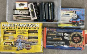 Model railway rolling stock, part Harley-Davidson collectors edition, part Thomas The Tank Engine,