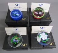 4 Jay 'J' Glass paperweights - A Simple Rosegay 1979 - A Simple Bouquet - A Stylised Flower set in