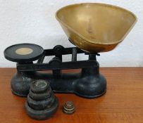 Set of brass & metal scales & weights