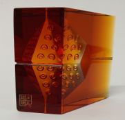 Liuligongfang limited edition amber glass block, inscribed 
