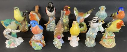 Collection of 13 Spode Copeland's China birds mostly with glass eyes