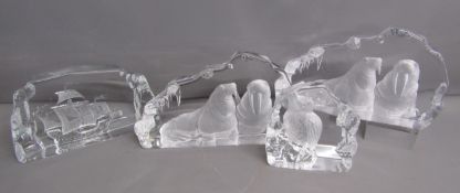 Mats Jonasson paperweights - large double walrus 33155 and one similar unmarked possibly seconds (