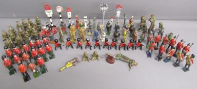 Collection of lead soldiers, Indians, Cowboys, figures, signs etc (few plastic)