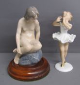 Royal Copenhagen 4027 girl on rock with signature to rear & Wallendorf ballerina