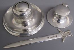 Silver desk ware -  ink wells John Grinsell & Sons 1919 with slide over cover and Asprey & Co