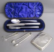 Silver items includes - Harrison Brothers & Howson Sheffield 1965 cased silver 3 piece cutlery set