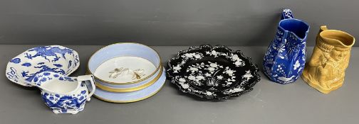 Spode Copeland & Garratt milk jug, Spode dish, Spode ice pale lid (missing finial), Spode black &