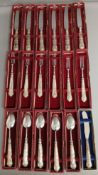 Selection of silver handled Queens pattern Sheffield 1966 cutlery in original boxes: - 6 knives, 6