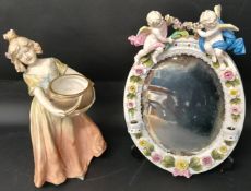 Alexandra porcelain model of a lady with basket (no. 1296) 30cm high and 19th century Continental