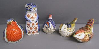 5 Royal Crown Derby paperweights - Derby Wren - Firecrest - Gold Crest - Robin & Chipmunk
