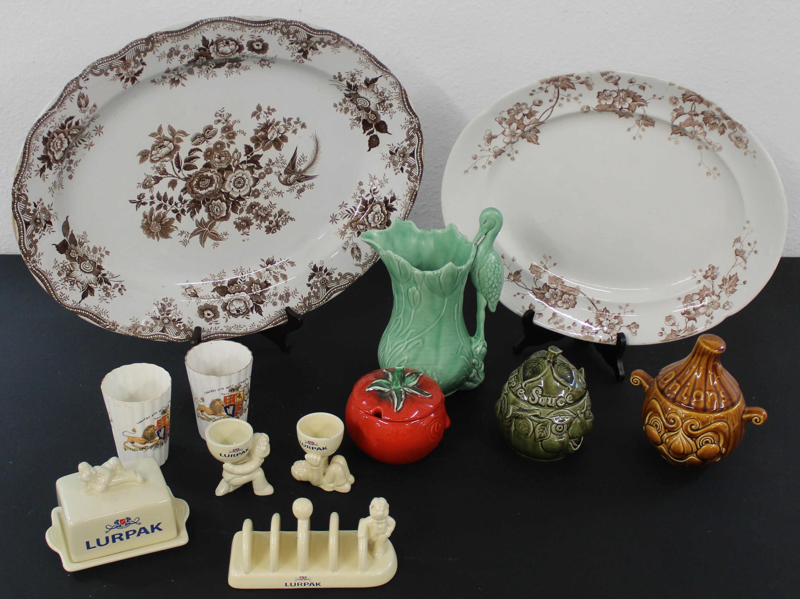 Two large (1 x 55cm) transfer print meat platters, one Asiatic pheasant design, Lurpak butter