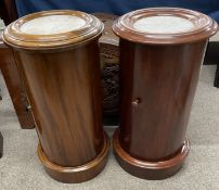 Two Victorian cylindrical pot cupboards with marble tops