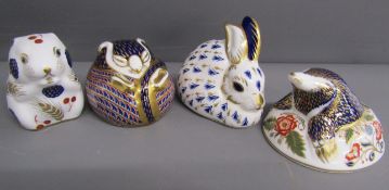 4 Royal Crown Derby paperweights - Imari Dormouse - Mole - field  mouse & rabbit (3 boxes)