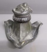 Art Deco pewter inkwell signed N Vidal - inkwell marked CB - approx. 8cm tall & 11.5cm wide