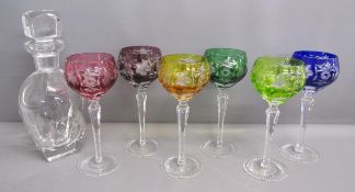 6 Nachtmann 3500 Traube coloured glasses (approx. 27cm H & 7.5cm rim dia.) and heavy squared