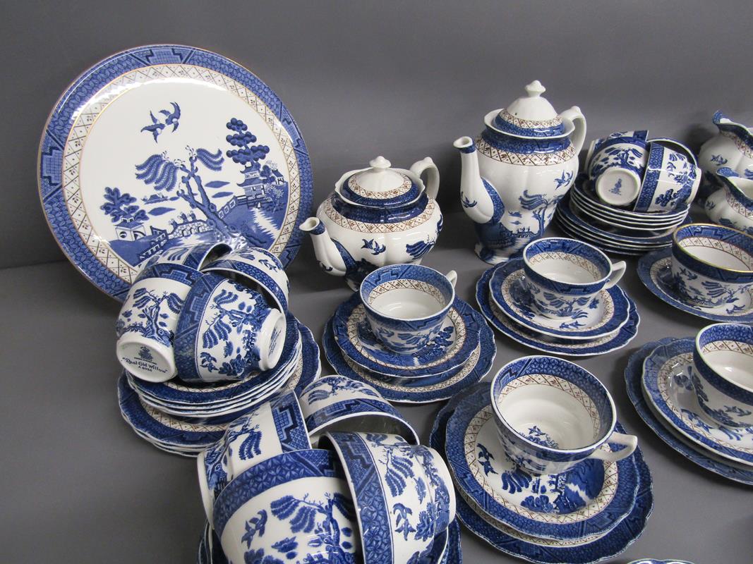 Booths Old Willow tea sets with teapots, cream jugs, cake plate, tea cups, saucers and sideplates - Image 6 of 6