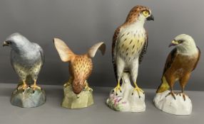 Spode/Spode Copeland figures of Montagu's Harrier male & female, a red kite & another birds of prey.
