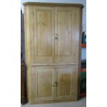 Large 19th century floor standing pine corner cabinet, 136cm w x 223cm h