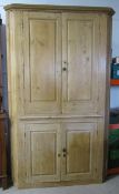 Large 19th century floor standing pine corner cabinet, 136cm w x 223cm h