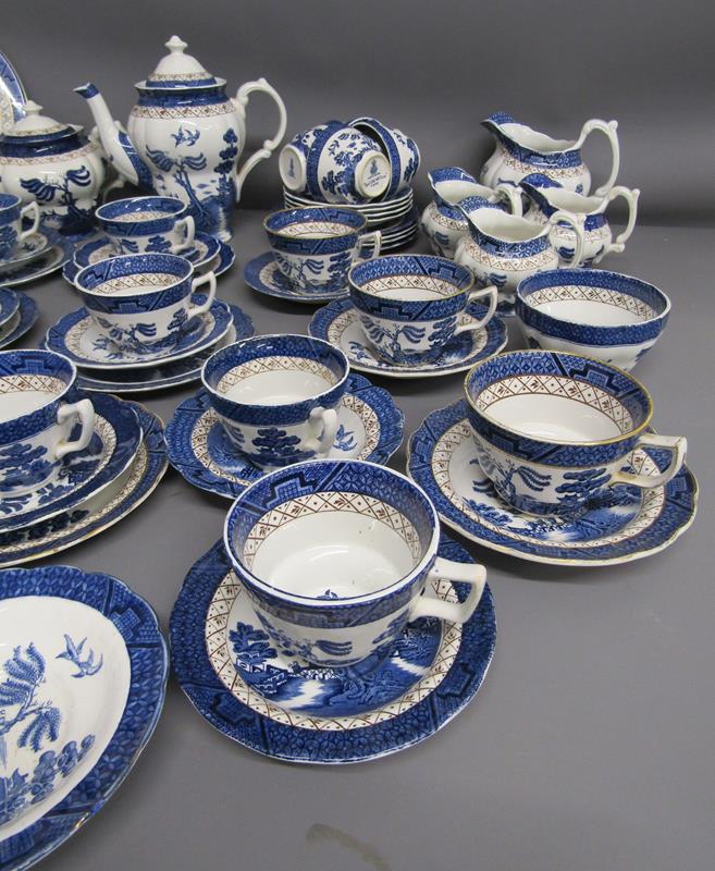 Booths Old Willow tea sets with teapots, cream jugs, cake plate, tea cups, saucers and sideplates - Image 4 of 6