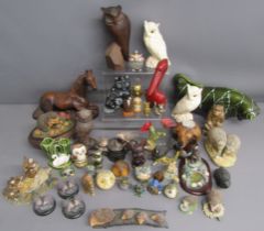 Owls - hedgehogs - large plaster horse - ceramic bull money box etc