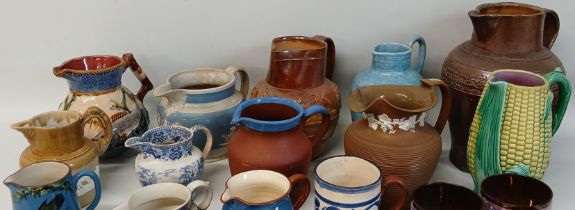 Selection of decorative ceramic jugs including harvest, majolica sweetcorn, large salt glazed, 2