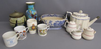 Glass biscuit barrel (lid added) - Oriental design vase - blue and white handled dish - tea for