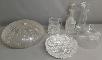 Large cut glass light shade, decanter, Paul Costelloe jug etc.