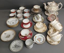 Selection of 18th / 19th century porcelain part tea services and Chinese saucer hand decorated for