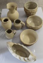 Selection of Hillstonia jugs and various pieces, largest jug 27cm tall