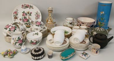 19th century porcelain lamp base, Wedgwood bone china Charnwood pattern tea service, jasperware &